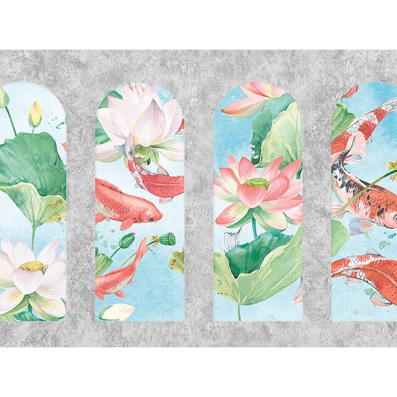 Z66868 Figured Panel Pink fish flowers Textured 3D Wall mural