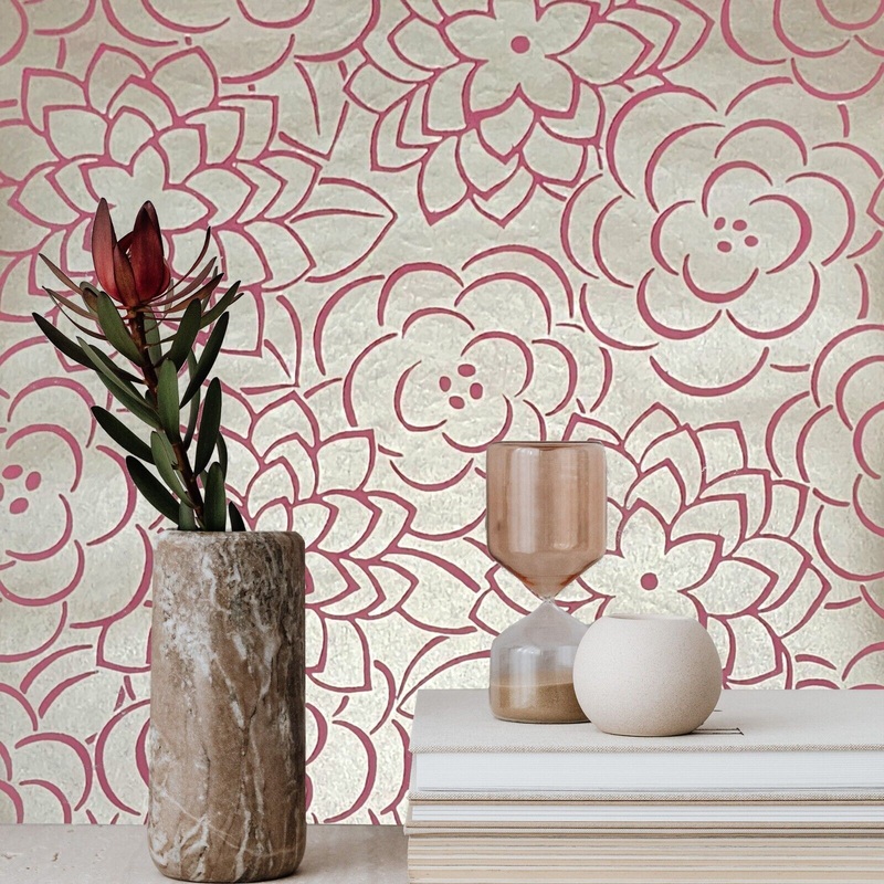 10390 Champagne brass metallic pink big lowers Sculptured Surfaces textured wallpaper