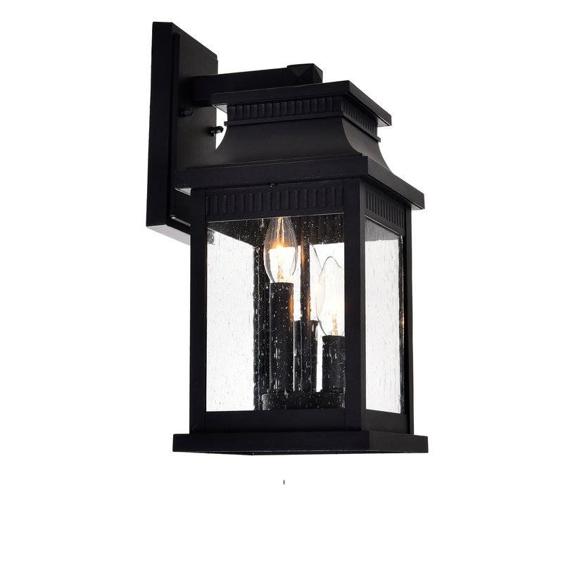 0418W7S-3 Milford 3 Light Outdoor Black Wall Lantern