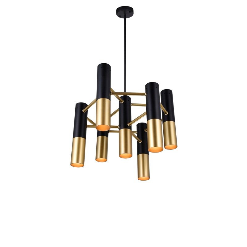 1015P17-7-129 Anem 7 Light Down Chandelier With Matte Black & Satin Gold Finish
