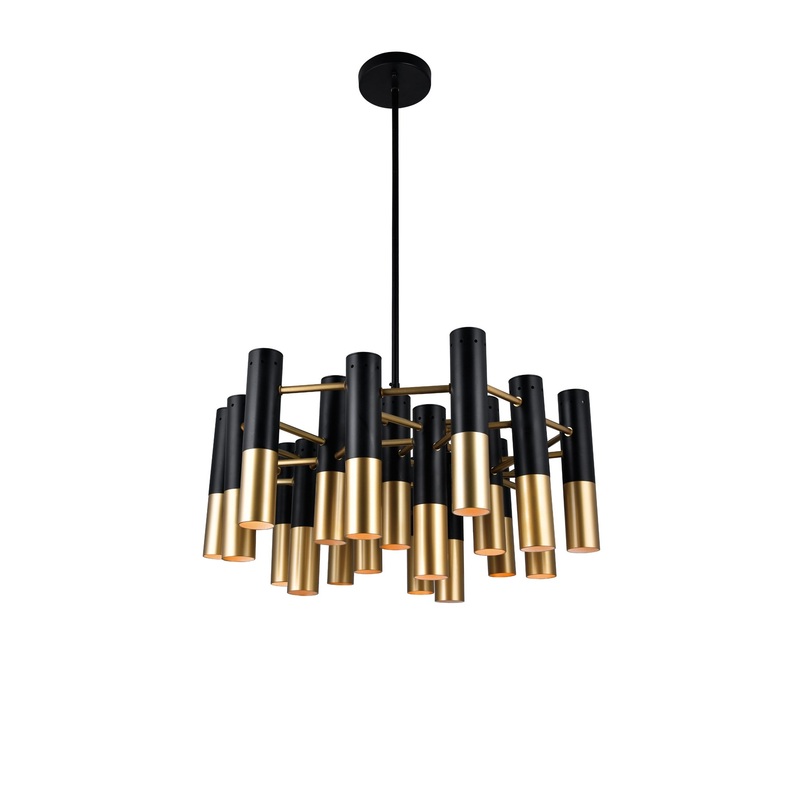 1015P26-19-129 Anem 19 Light Down Chandelier With Matte Black & Satin Gold Finish