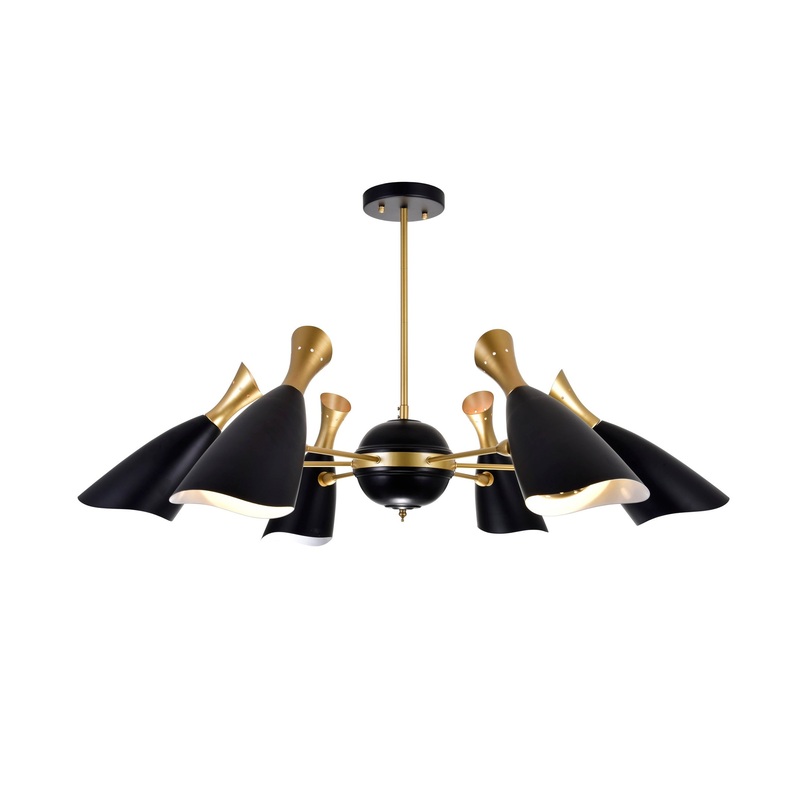 1016P43-6-129 Rolin 12 Light Down Chandelier With Matte Black & Satin Gold Finish