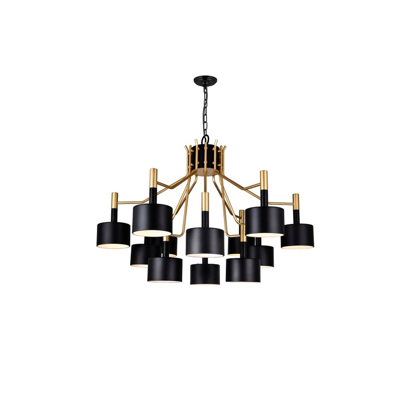 1017P32-12-129-A Corna 12 Light Down Chandelier With Matte Black & Satin Gold Finish