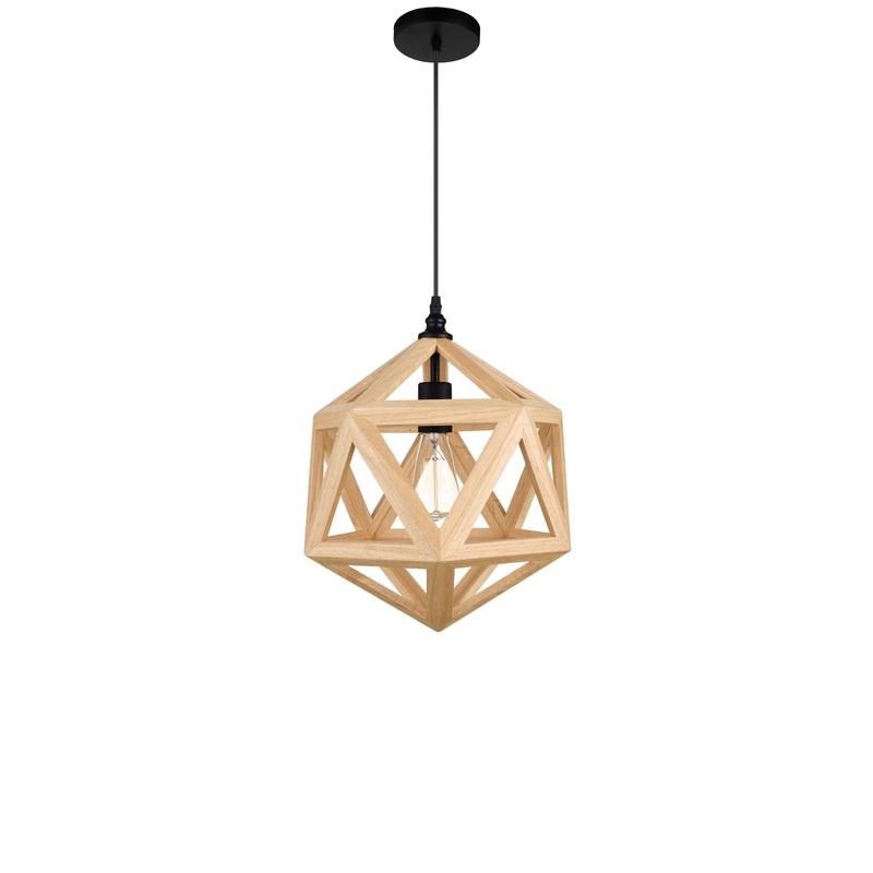 9945P13-1-101 Lante 1 Light Pendant With Black & Wood Finish