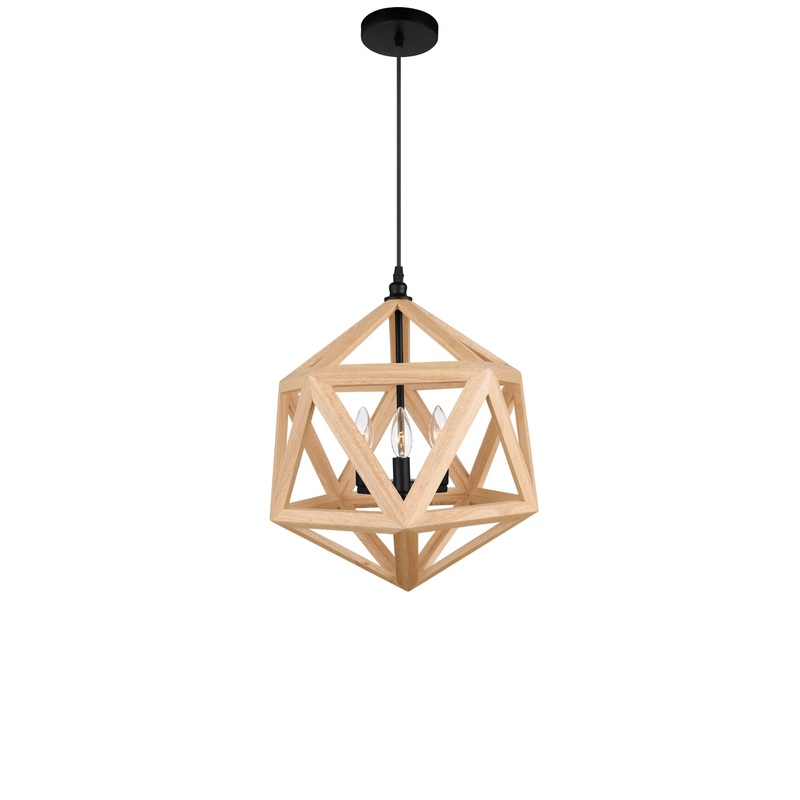 9945P17-3-101 Lante 3 Light Pendant With Black & Wood Finish