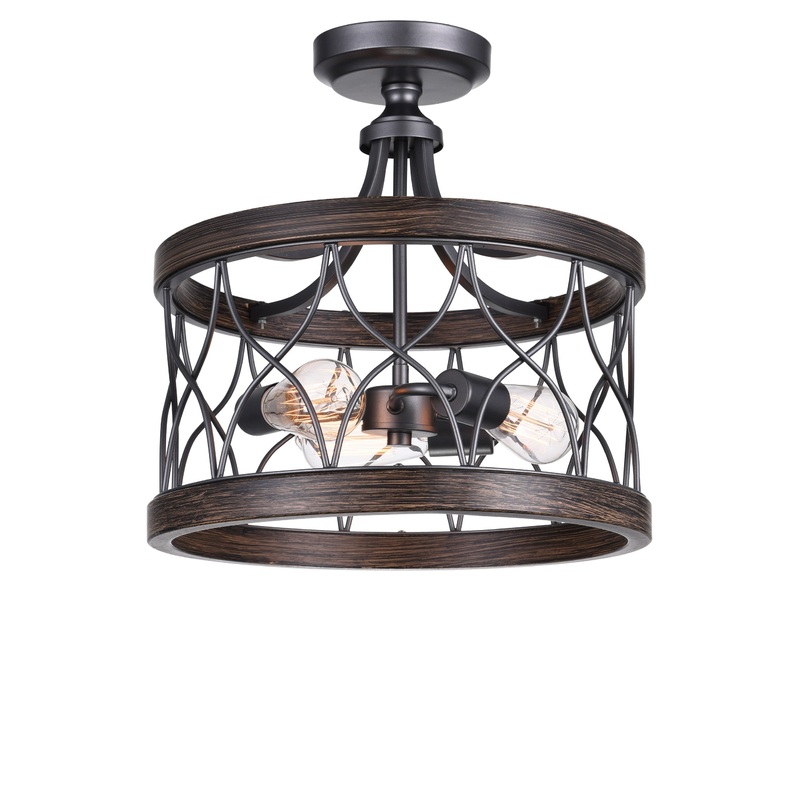 9966C16-3-242 Amazon 3 Light Cage Semi Flush Mount With Gun Metal Finish