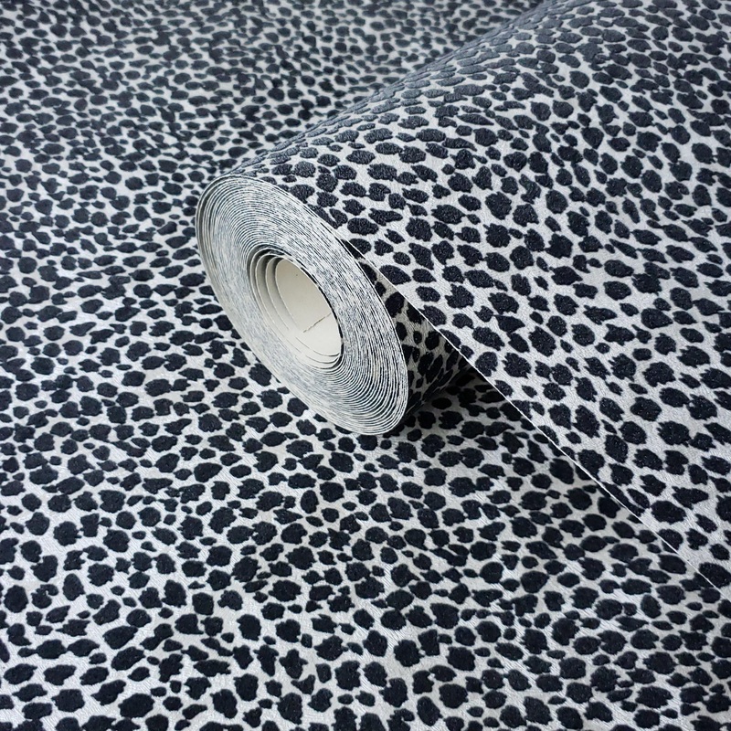 115020 Flocked White Black Spot Dot Animal cheetah Leopard Flock Wallpaper