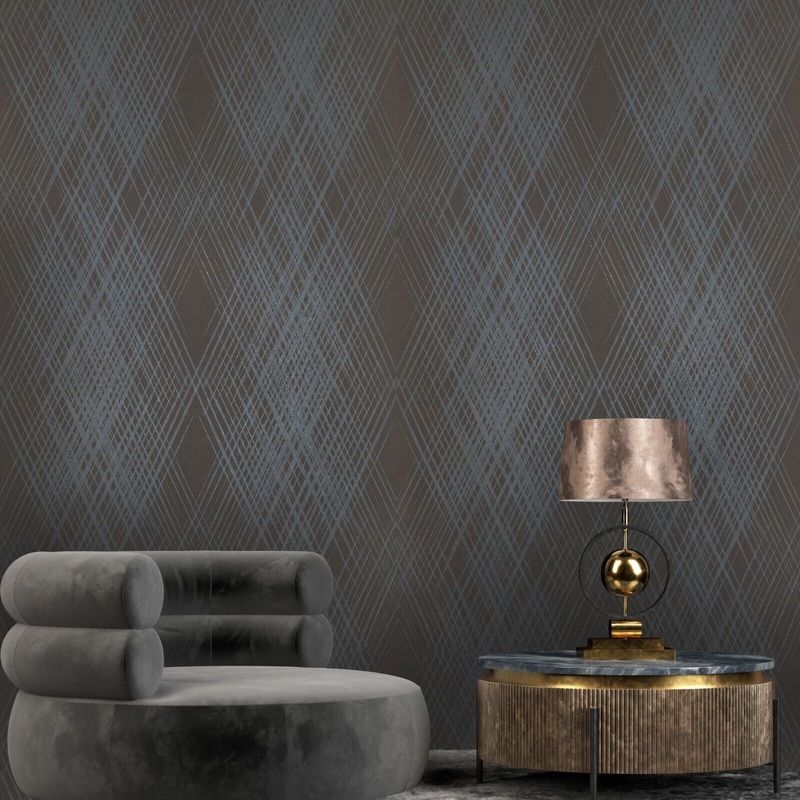 10061 Matte brown blue diamond cross lines abstract modern wallpaper wallcoverings 3D